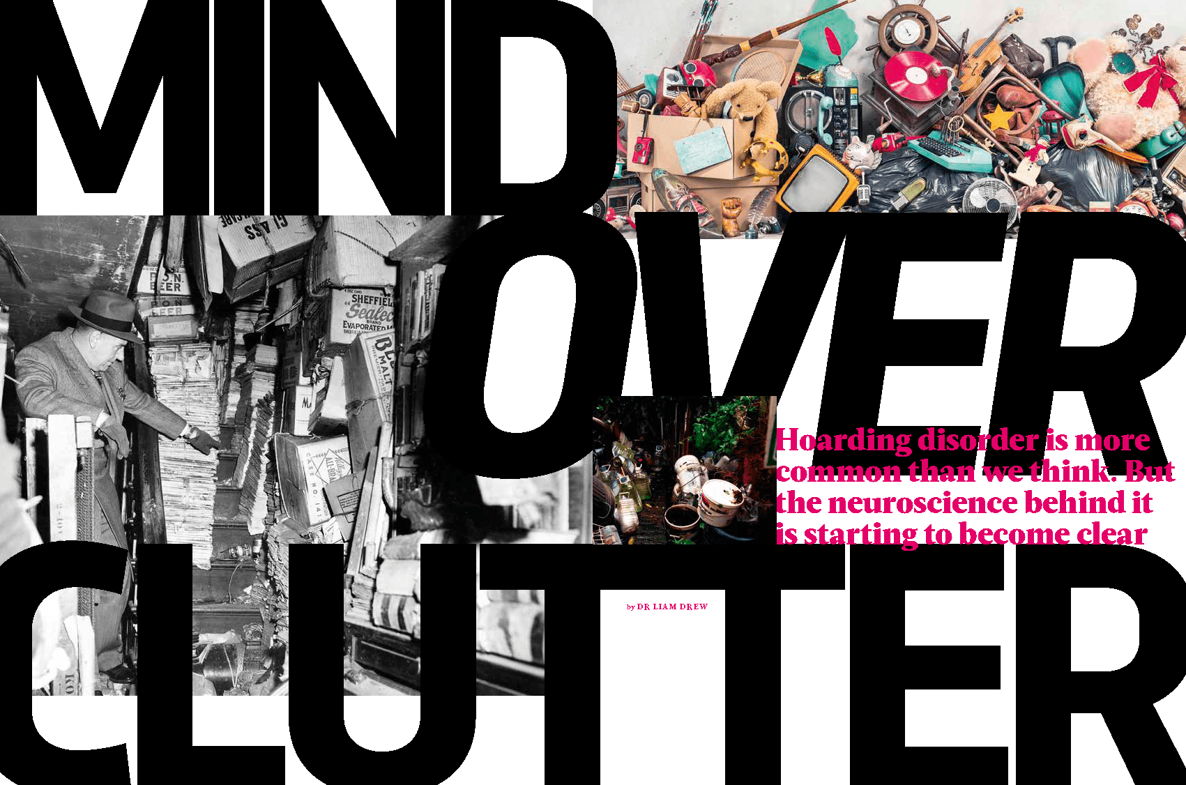 Image of clutter with a big heading "Mind Over Clutter"